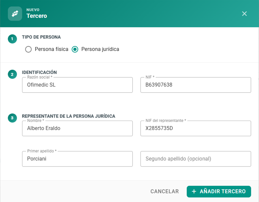 Ejemplo formulario CNMC - Tercero persona jurídica